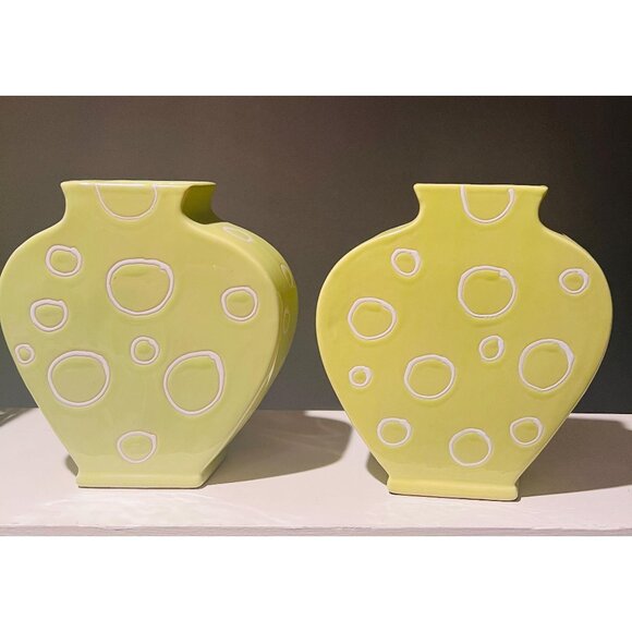 Modern Abstract Lime Green Vases (Set of 2) – Retro Minimalist Home Decor - Picture 1 of 9